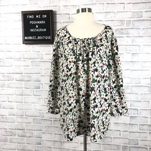 Talbots Floral Print Peasant Top Blouse